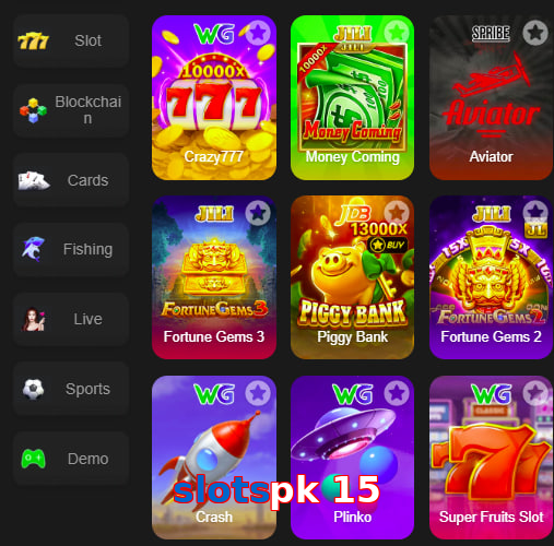 Main screen of Slotspk 15 game page for PK players