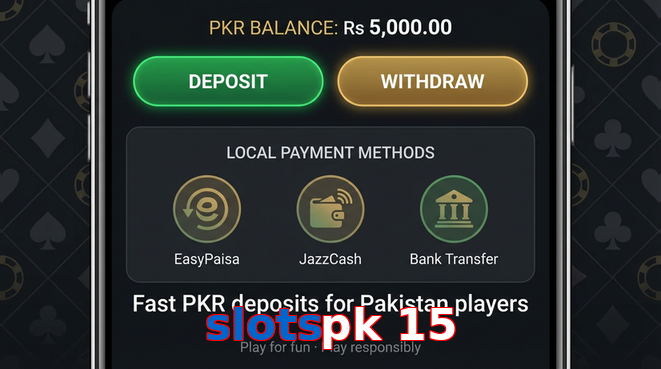 Deposit and withdrawal screen with PKR methods